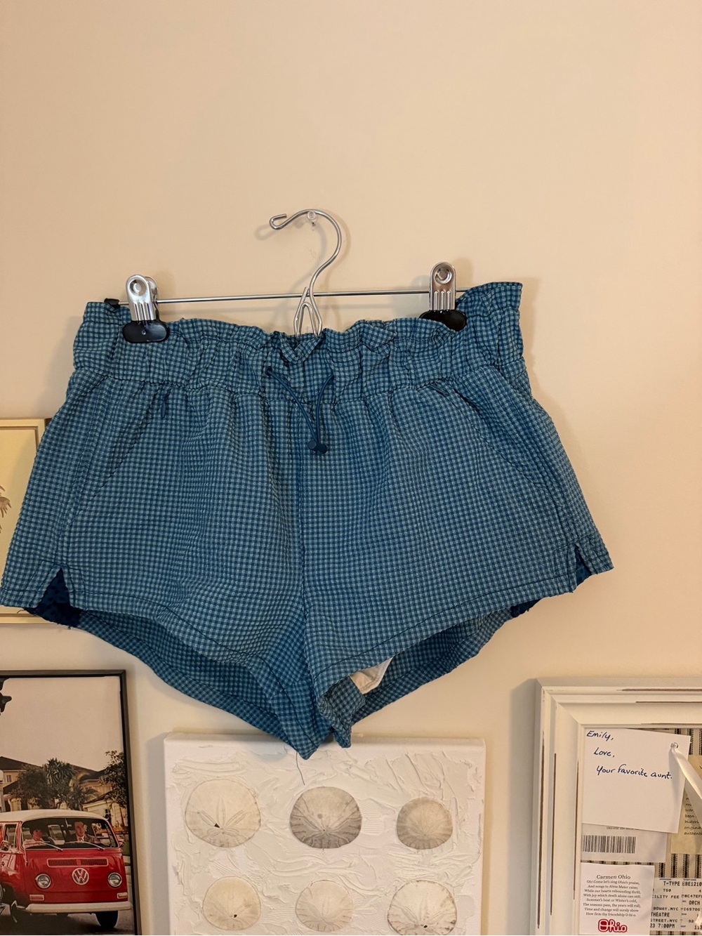 Free People Women’s Blue Gingham Drawstring Shorts medium
